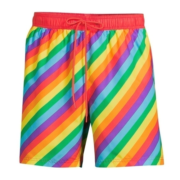 2XL Way to Celebrate Men's Pride Rainbow Stripe Swim Trunks - Picture 1 of 5